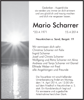 Traueranzeige von Mario Scharrer von Pegnitz-Zeitung